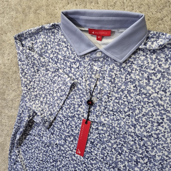 Redvanly Performance Polo Shirt Mens Medium Purple Floral Stretch Golf Preppy